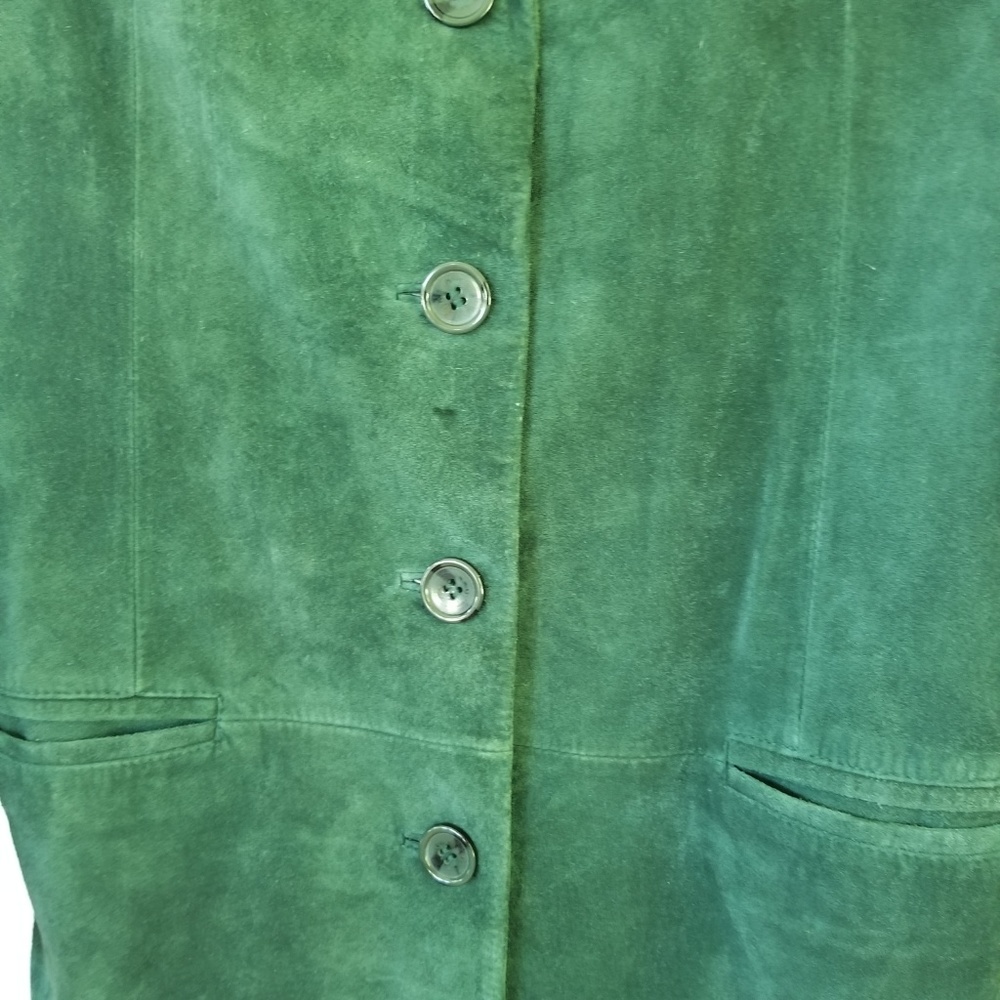 Vintage - Green Suede Long Blazer Coat - Picture 4 of 8